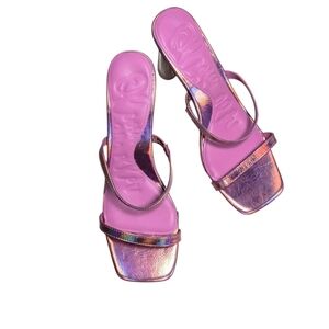 Olivia Miller Pink Metallic Women's Double Strap Heart Heeled Sandals 10